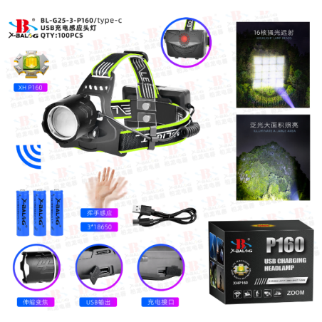 LATARKA CZOŁOWA X-BALOG BL-G25-3-P160 LCZ-034 CZUJNIK RUCHU